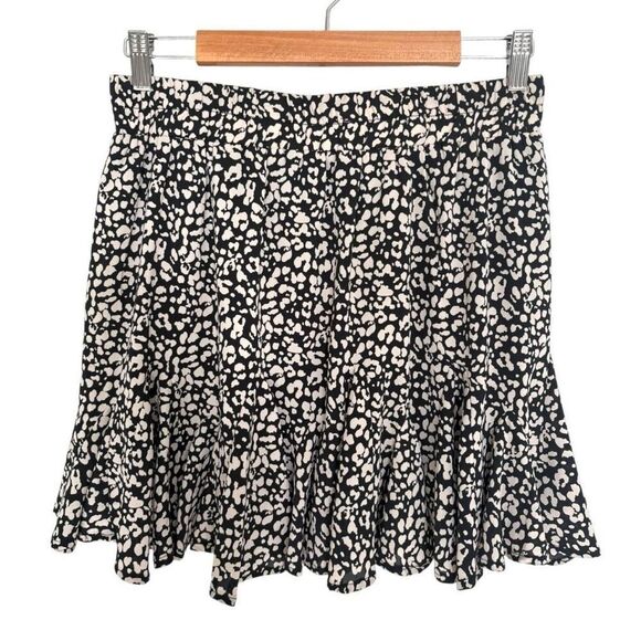 &merci Ruffle Tiered Mini Skirt Black & White Animal Print Medium Elastic Waist - Picture 5 of 5